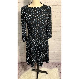 🆕 NWOT Banana Republic Dress | Sz 0 | Black & Blue Floral Print | Fit and Flare